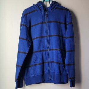 Amplify Stylish Blue and Black Striped Zip-Up Sweater Size L
